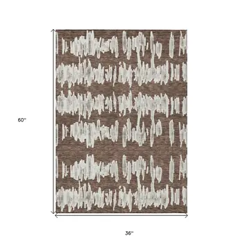 3' X 5' Brown Ivory And Gray Striped Washable Indoor Outdoor Area Rug