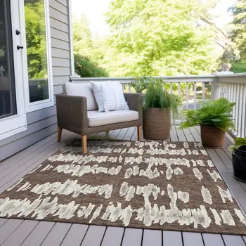 3' X 5' Brown Ivory And Gray Striped Washable Indoor Outdoor Area Rug