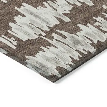 3' X 5' Brown Ivory And Gray Striped Washable Indoor Outdoor Area Rug
