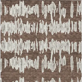 9' X 12' Brown Ivory And Gray Striped Washable Indoor Outdoor Area Rug