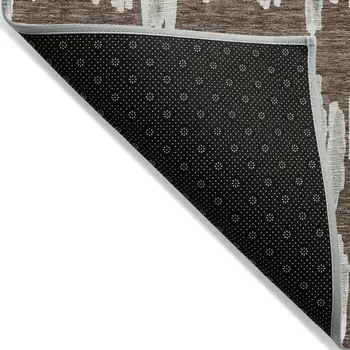9' X 12' Brown Ivory And Gray Striped Washable Indoor Outdoor Area Rug