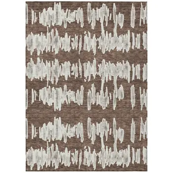 10' X 14' Brown Ivory And Gray Striped Washable Indoor Outdoor Area Rug