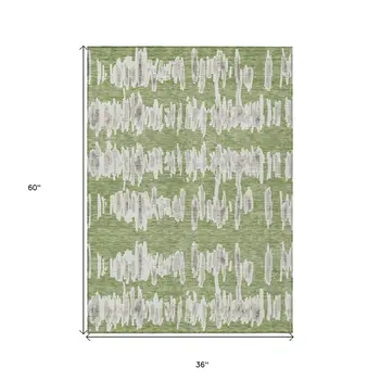 3' X 5' Green Gray And Ivory Striped Washable Indoor Outdoor Area Rug