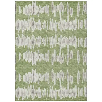 3' X 5' Green Gray And Ivory Striped Washable Indoor Outdoor Area Rug