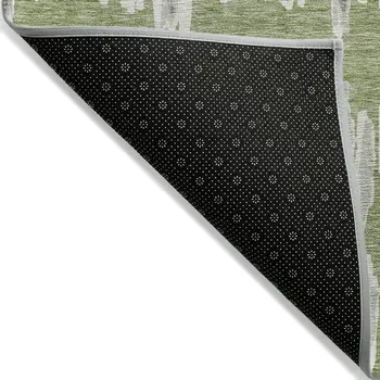 3' X 5' Green Gray And Ivory Striped Washable Indoor Outdoor Area Rug