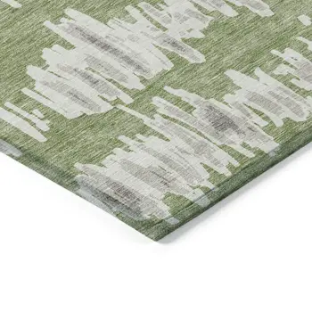 3' X 5' Green Gray And Ivory Striped Washable Indoor Outdoor Area Rug