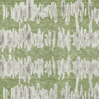 3' X 5' Green Gray And Ivory Striped Washable Indoor Outdoor Area Rug