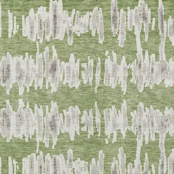 9' X 12' Green Gray And Ivory Striped Washable Indoor Outdoor Area Rug