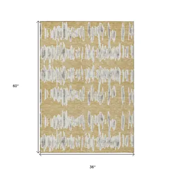 3' X 5' Gold Gray And Ivory Striped Washable Indoor Outdoor Area Rug