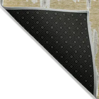 3' X 5' Gold Gray And Ivory Striped Washable Indoor Outdoor Area Rug