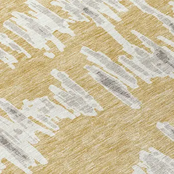 3' X 5' Gold Gray And Ivory Striped Washable Indoor Outdoor Area Rug