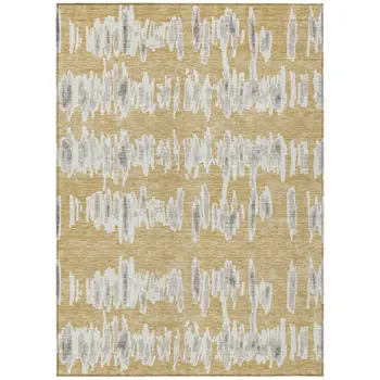 5' X 8' Gold Gray And Ivory Striped Washable Indoor Outdoor Area Rug