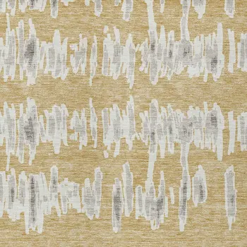 5' X 8' Gold Gray And Ivory Striped Washable Indoor Outdoor Area Rug