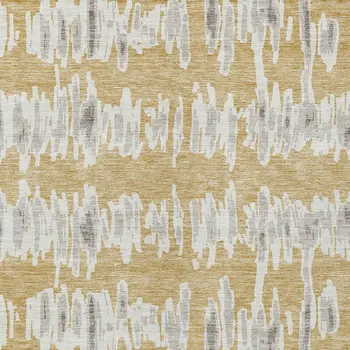 9' X 12' Gold Gray And Ivory Striped Washable Indoor Outdoor Area Rug