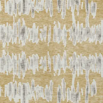 10' X 14' Gold Gray And Ivory Striped Washable Indoor Outdoor Area Rug
