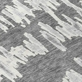 8' Gray And Ivory Round Striped Washable Indoor Outdoor Area Rug