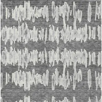 10' X 14' Gray And Ivory Striped Washable Indoor Outdoor Area Rug