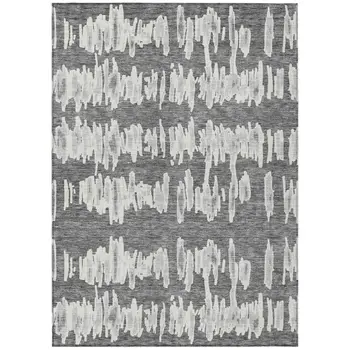 10' X 14' Gray And Ivory Striped Washable Indoor Outdoor Area Rug