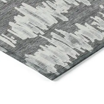10' X 14' Gray And Ivory Striped Washable Indoor Outdoor Area Rug