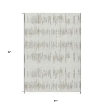 5' X 8' Ivory Brown And Gray Striped Washable Indoor Outdoor Area Rug