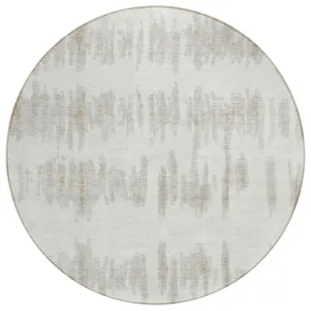 8' Ivory Brown And Gray Round Striped Washable Indoor Outdoor Area Rug