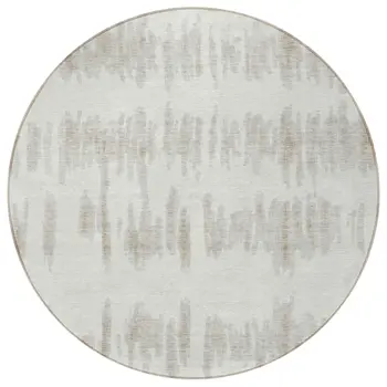 8' Ivory Brown And Gray Round Striped Washable Indoor Outdoor Area Rug