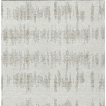 10' X 14' Ivory Brown And Gray Striped Washable Indoor Outdoor Area Rug