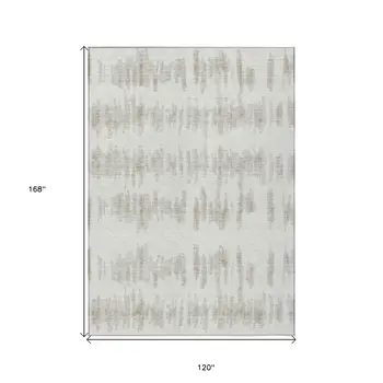 10' X 14' Ivory Brown And Gray Striped Washable Indoor Outdoor Area Rug