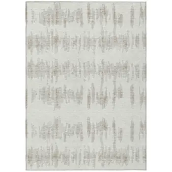 10' X 14' Ivory Brown And Gray Striped Washable Indoor Outdoor Area Rug