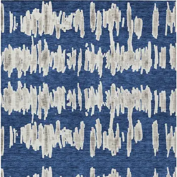 8' X 10' Navy Blue Gray And Ivory Striped Washable Indoor Outdoor Area Rug