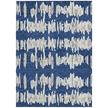 10' X 14' Navy Blue Gray And Ivory Striped Washable Indoor Outdoor Area Rug
