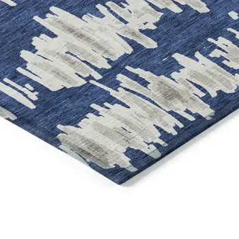 10' X 14' Navy Blue Gray And Ivory Striped Washable Indoor Outdoor Area Rug