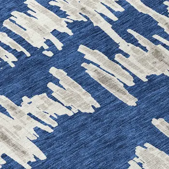 10' X 14' Navy Blue Gray And Ivory Striped Washable Indoor Outdoor Area Rug