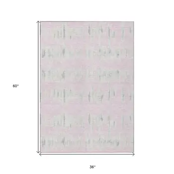 3' X 5' Pink And Gray Striped Washable Indoor Outdoor Area Rug