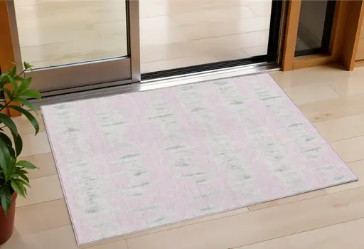 3' X 5' Pink And Gray Striped Washable Indoor Outdoor Area Rug