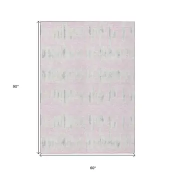 5' X 8' Pink And Gray Striped Washable Indoor Outdoor Area Rug