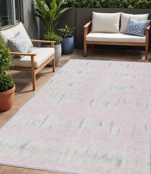 5' X 8' Pink And Gray Striped Washable Indoor Outdoor Area Rug