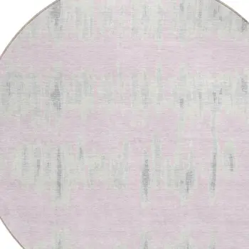 8' Pink And Gray Round Striped Washable Indoor Outdoor Area Rug