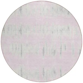 8' Pink And Gray Round Striped Washable Indoor Outdoor Area Rug