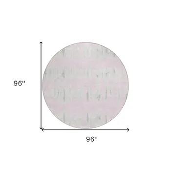 8' Pink And Gray Round Striped Washable Indoor Outdoor Area Rug