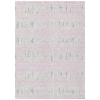 9' X 12' Pink And Gray Striped Washable Indoor Outdoor Area Rug