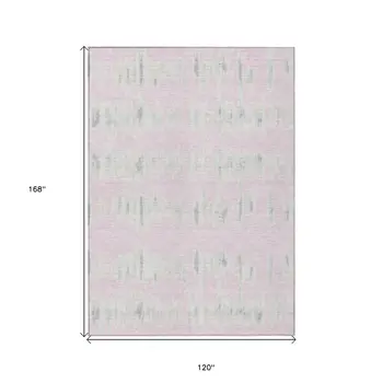 10' X 14' Pink And Gray Striped Washable Indoor Outdoor Area Rug
