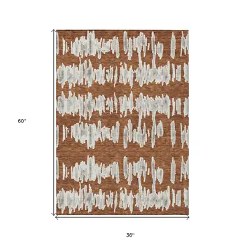3' X 5' Brown And Gray Striped Washable Indoor Outdoor Area Rug