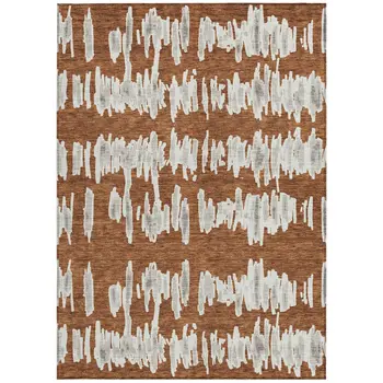 3' X 5' Brown And Gray Striped Washable Indoor Outdoor Area Rug