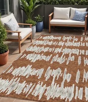 5' X 8' Brown And Gray Striped Washable Indoor Outdoor Area Rug
