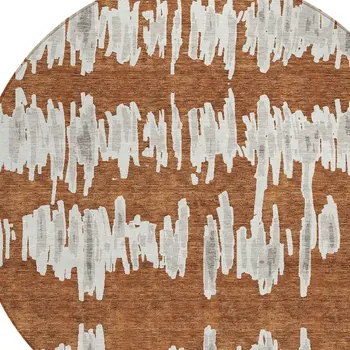 8' Brown And Gray Round Striped Washable Indoor Outdoor Area Rug