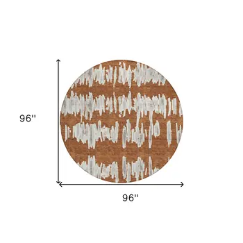 8' Brown And Gray Round Striped Washable Indoor Outdoor Area Rug