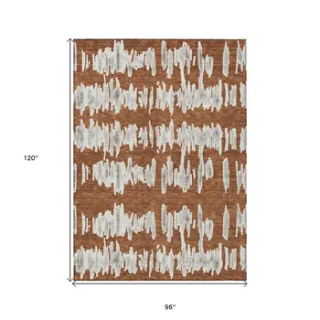 8' X 10' Brown And Gray Striped Washable Indoor Outdoor Area Rug
