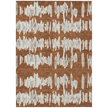 9' X 12' Brown And Gray Striped Washable Indoor Outdoor Area Rug