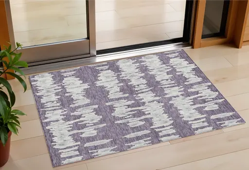 3' X 5' Purple And Gray Striped Washable Indoor Outdoor Area Rug